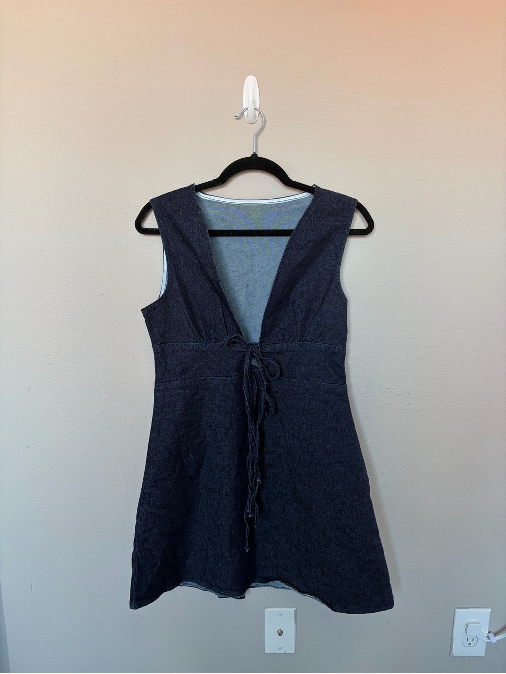 Women’s Deep V Tie-Front Denim Dress